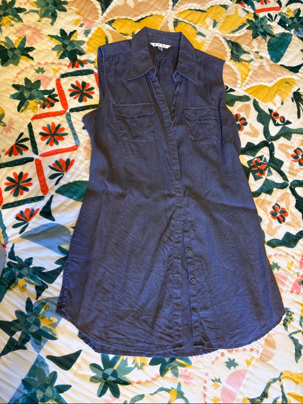 CAbi Navy Sleeveless Button-Down Tunic